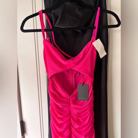 NWT Revolve x Michael Costello $258 Davie Midi Dress in Hot Pink Ruched XS - Picture 5 of 8